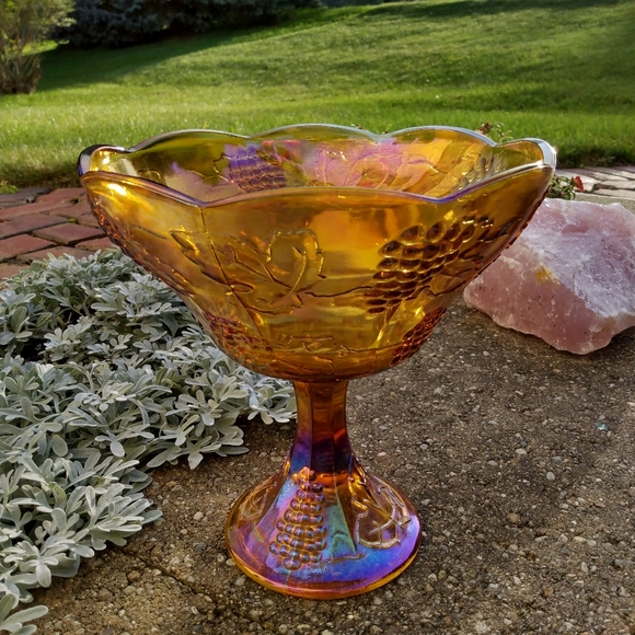 Vintage Amber Indiana Glass Harvest Grape, Open Compote - Picture 4 of 4